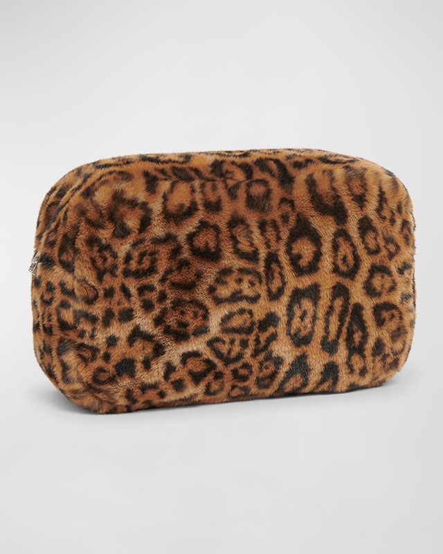 Noor Jumbo Leopard Faux Fur Pouch Bag